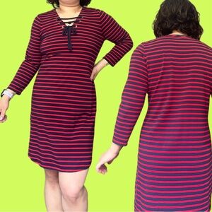 Red and navy blue striped knee length Michael Kors dress